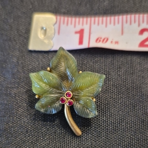 Joan Rivera Leaf Brooch with Green and Gold Accents - Picture 4 of 4